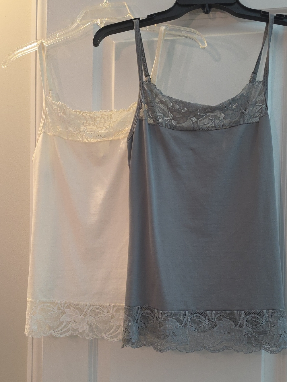 White House Black Market Lace Trim  Set - Gray & Ivory 2 Camisoles